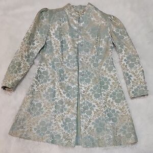 Vintage 1960s Four Corners Metallic Brocade Coat/Duster with Floral Pattern Sz 6